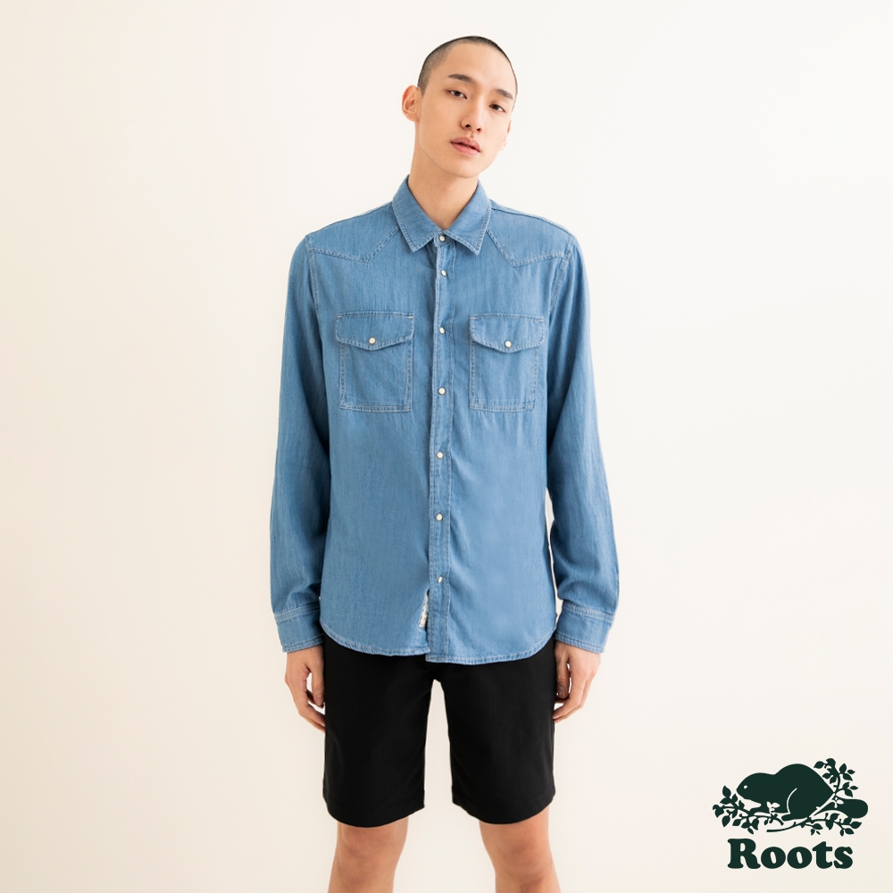 Roots 男裝- CHAMBRAY SNAP長袖襯衫-淺藍