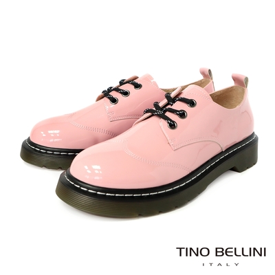 Tino Bellini 英倫學院牛漆皮翼紋繫帶休閒鞋-粉
