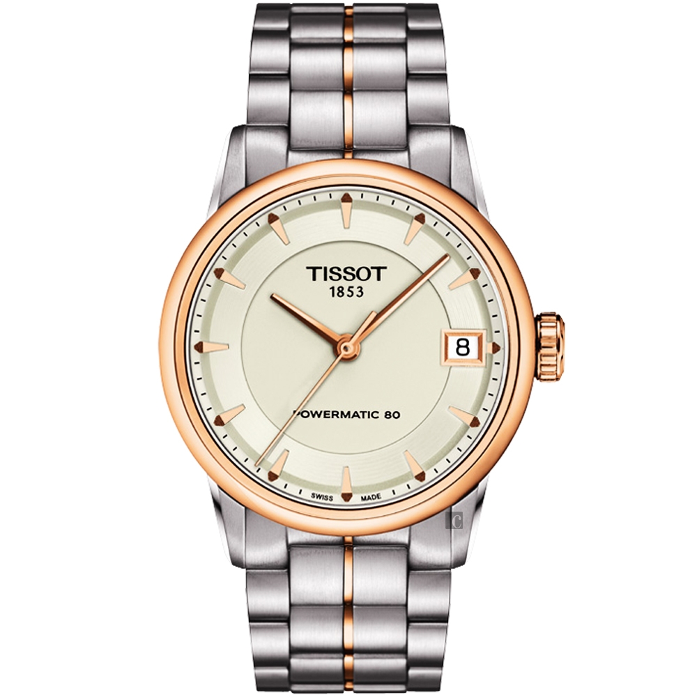 TISSOT 天梭 官方授權 T-Classic Luxury 機械腕錶-象牙白x玫塊金框/33mm T0862072226101