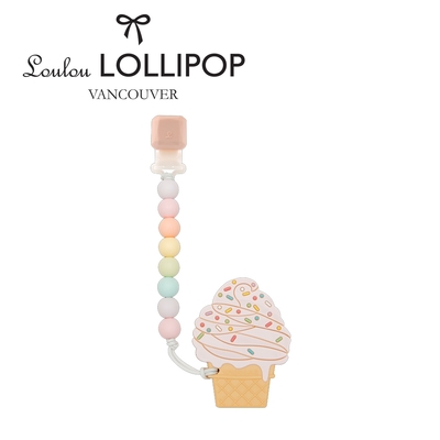 加拿大Loulou lollipop嬰幼兒草莓奶霜冰淇淋 固齒器組/奶嘴練夾-棉花糖