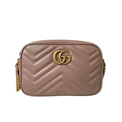 GUCCI GG Marmont Mini 迷你 皮革 山形紋 肩背包 斜背包 相機包 裸粉色 18公分 448065