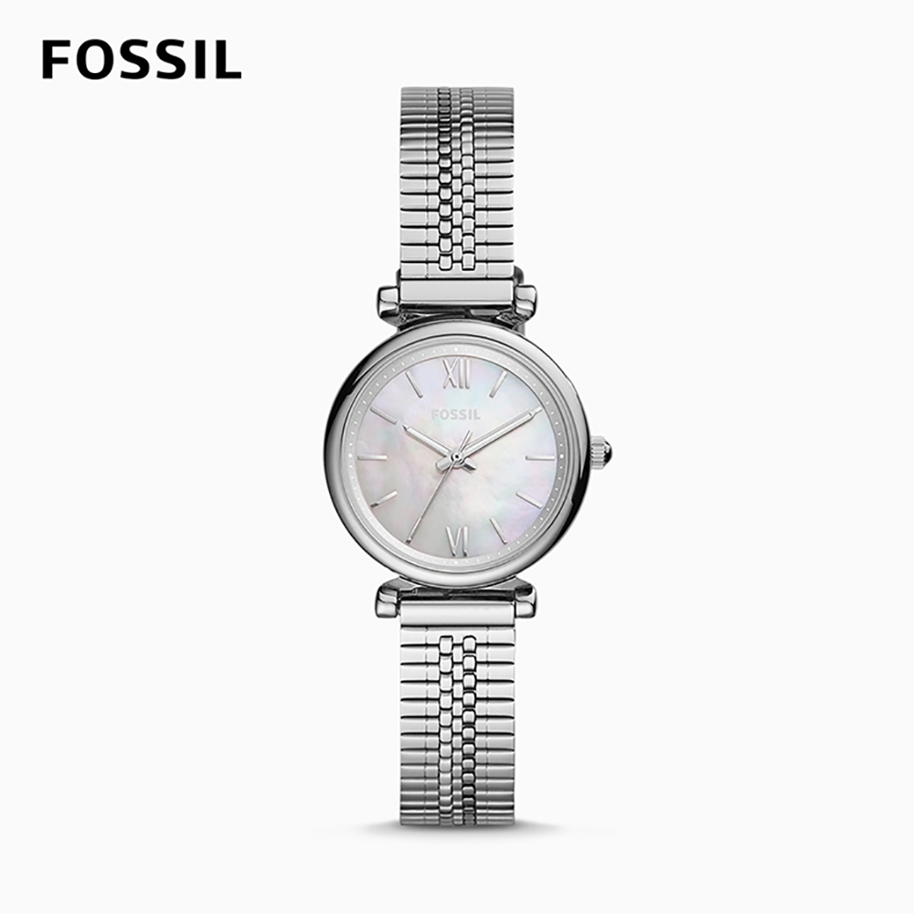 FOSSIL CARLIE MINI 小卡莉優美氣質石英女錶-亮銀不銹鋼鍊帶 28MM ES4695