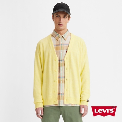 Levis 男款 寬鬆落肩版針織開襟衫 / 軟黃金羊駝 X 羊毛添加 / 彈性布料 鵝黃