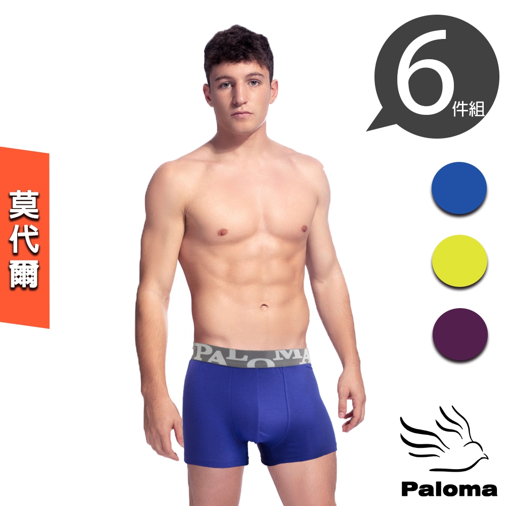 Paloma莫代爾彈力平口褲-6件組 男內褲 四角褲 內褲 (顏色隨機(可備註))