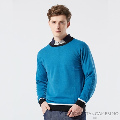 【ROBERTA 諾貝達】男裝 藍色超細羊毛衣-年輕時尚剪裁-義大利素材 台灣製