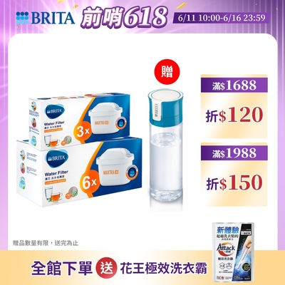 德國BRITA MAXTRA PLUS 濾芯 去水垢專家9入 限定加贈隨身濾水瓶