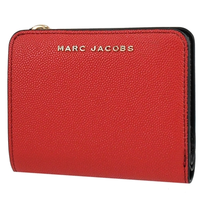 MARC JACOBS 金屬LOGO粒紋防刮釦式零錢短夾(紅)