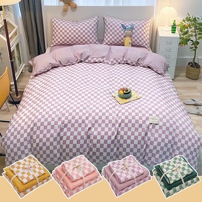 洛卡棉棋盤格紋床包組(雙人1.5四件套) 床笠 格紋 床罩 床單 簡約 透氣 舒棉 柔軟