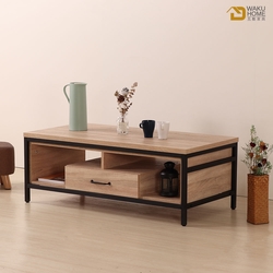 WAKUHOME 瓦酷家具格萊斯原切木輕工業風4尺大茶几-122x62.5x45.3cm