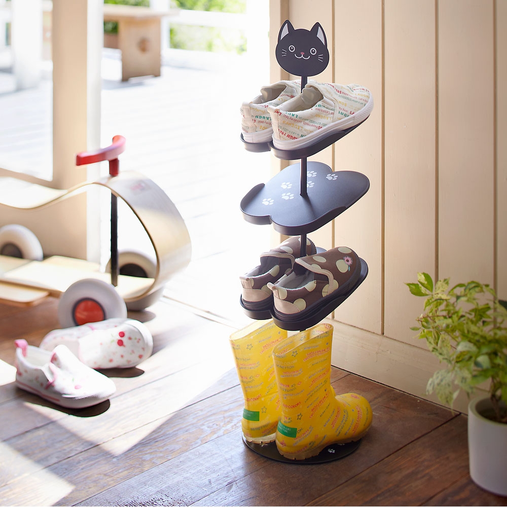 日本【YAMAZAKI】KIDS可愛動物鞋架-貓★鞋櫃/鞋子收納/居家收納
