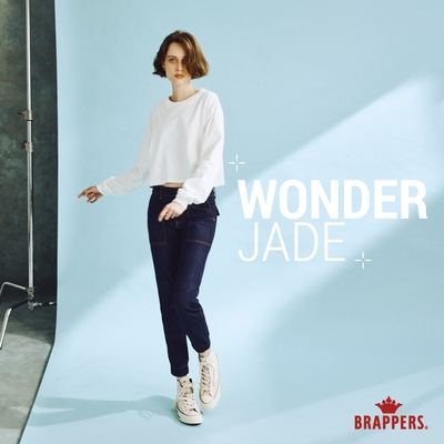 BRAPPERS 女款 玉石丹寧系列-wonder jade高腰彈性七分褲-深藍
