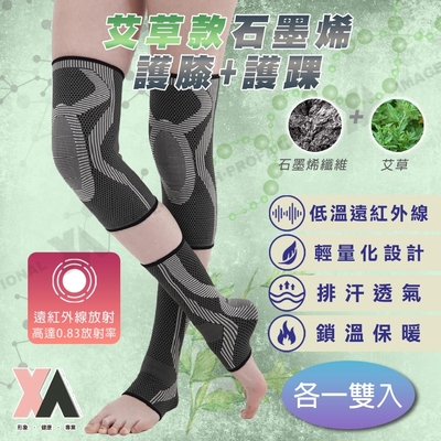 XA2.0艾草款石墨烯下肢支撐3D循環套組二雙入(S-XL可選)護膝護踝透氣石墨稀運動護具健身生活防護艾草