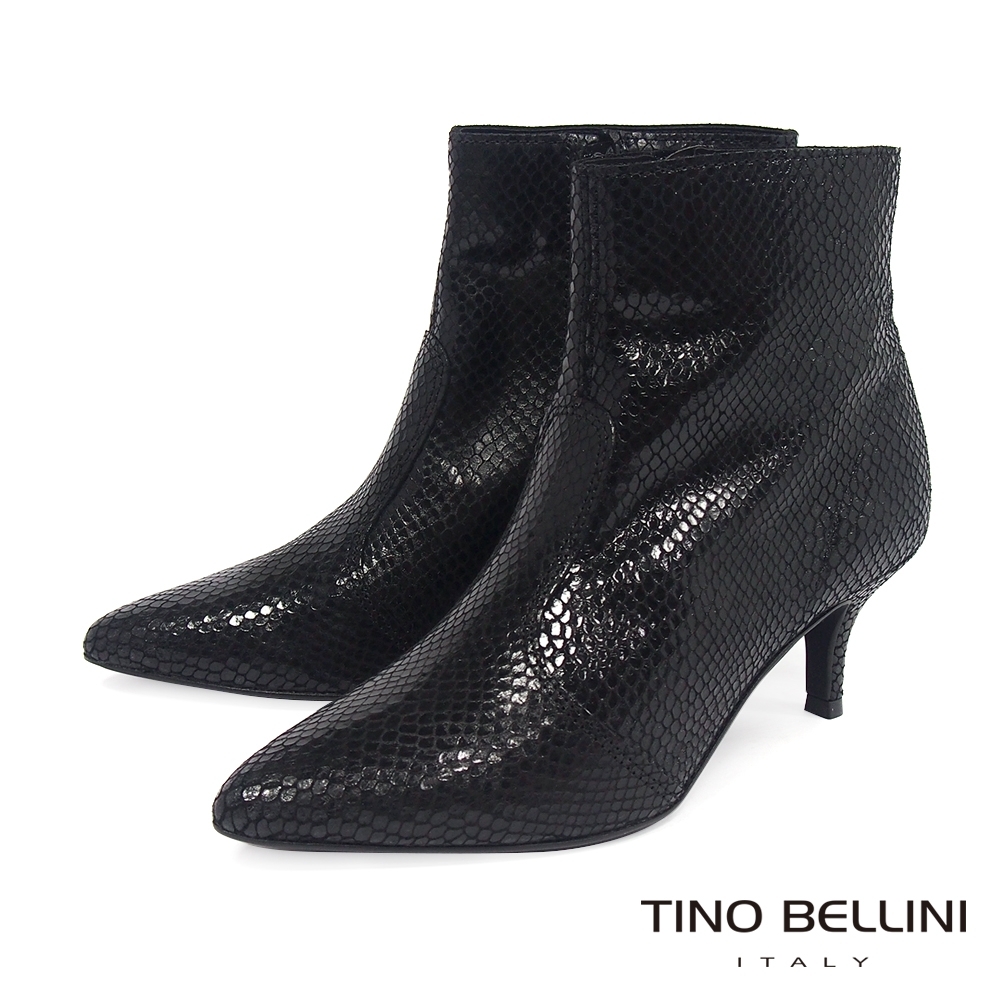 Tino Bellini義大利進口媚惑蛇紋中跟短靴_黑