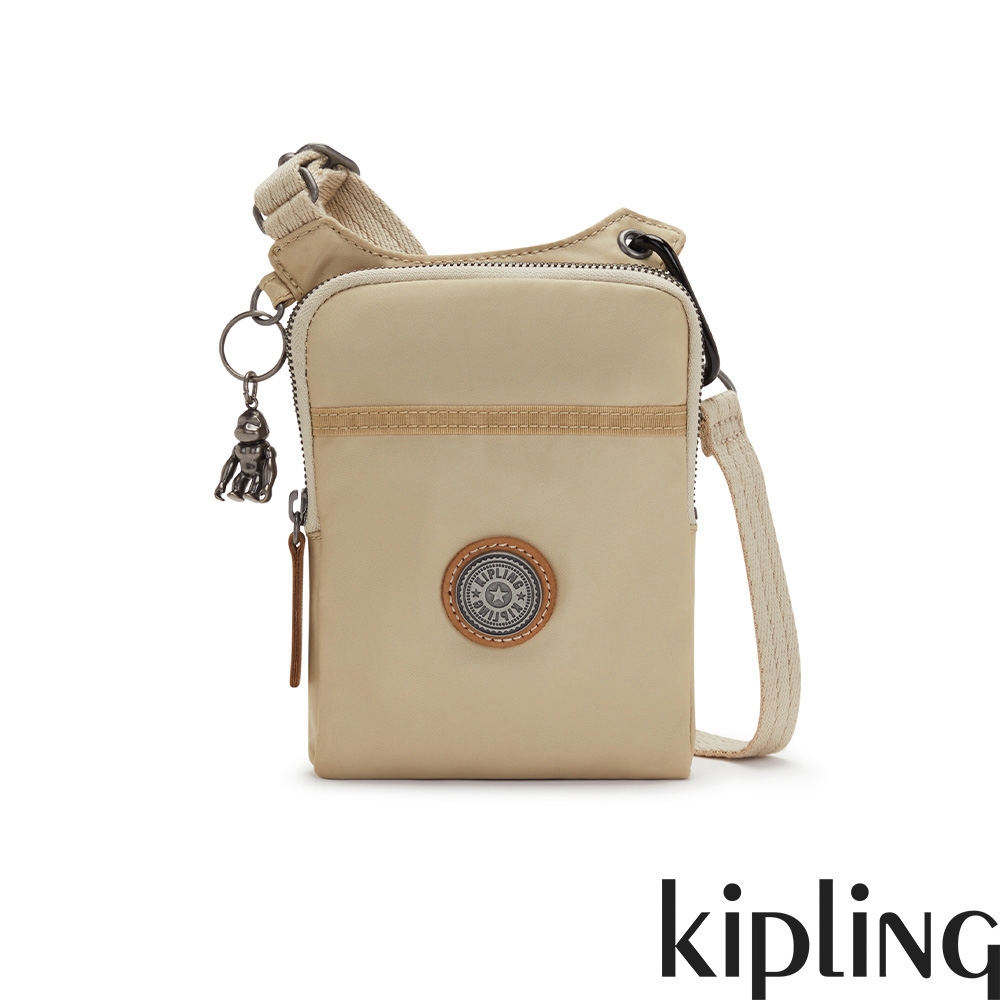 Kipling 淺焙烏龍拿鐵色上方拉鍊長形肩背包-DONNY