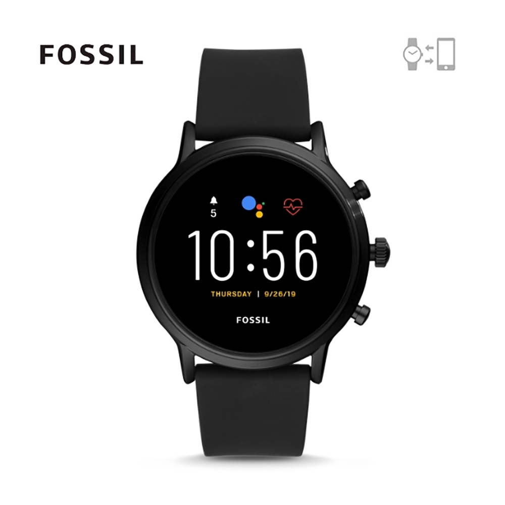 FOSSIL GEN 5 智能錶 卡萊爾 HR-黑色矽膠手錶44MM FTW4025