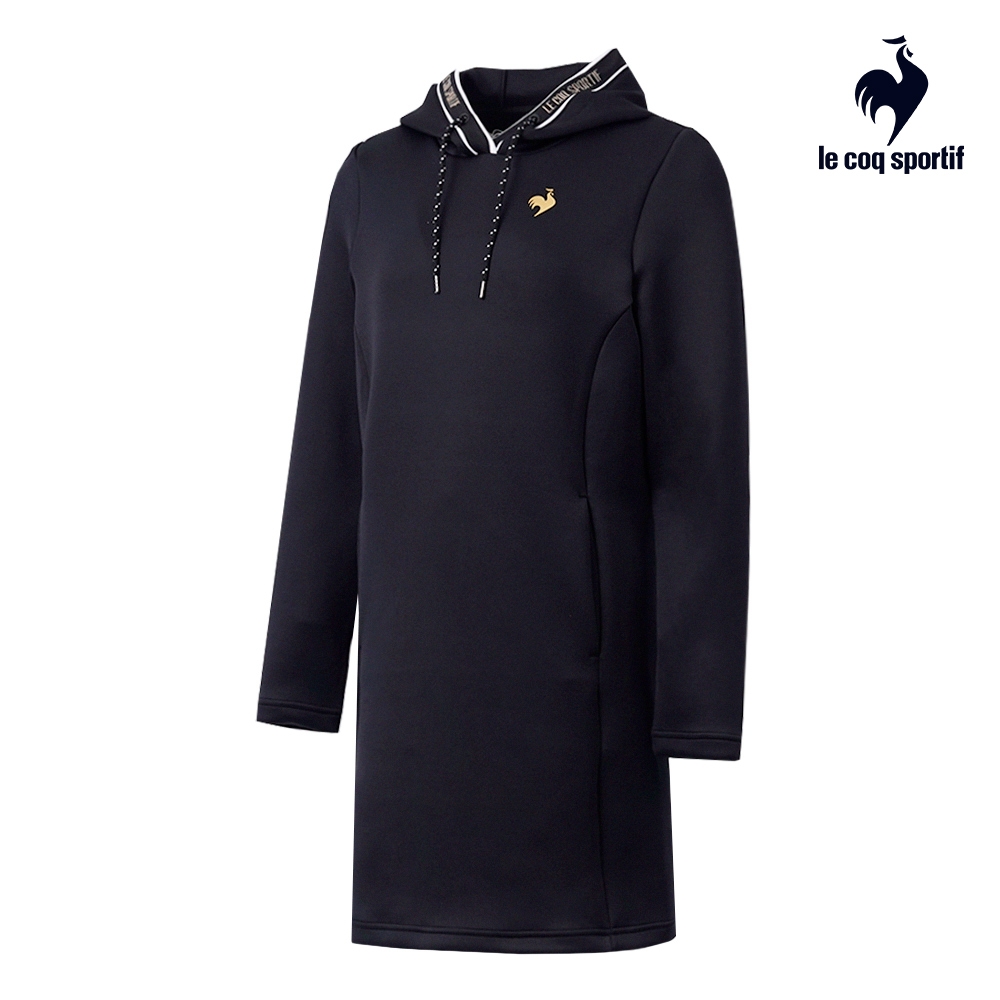 法國公雞輕盈保暖空氣層剪接長版連帽T恤 女款 三色 LOS22801 (黑色)