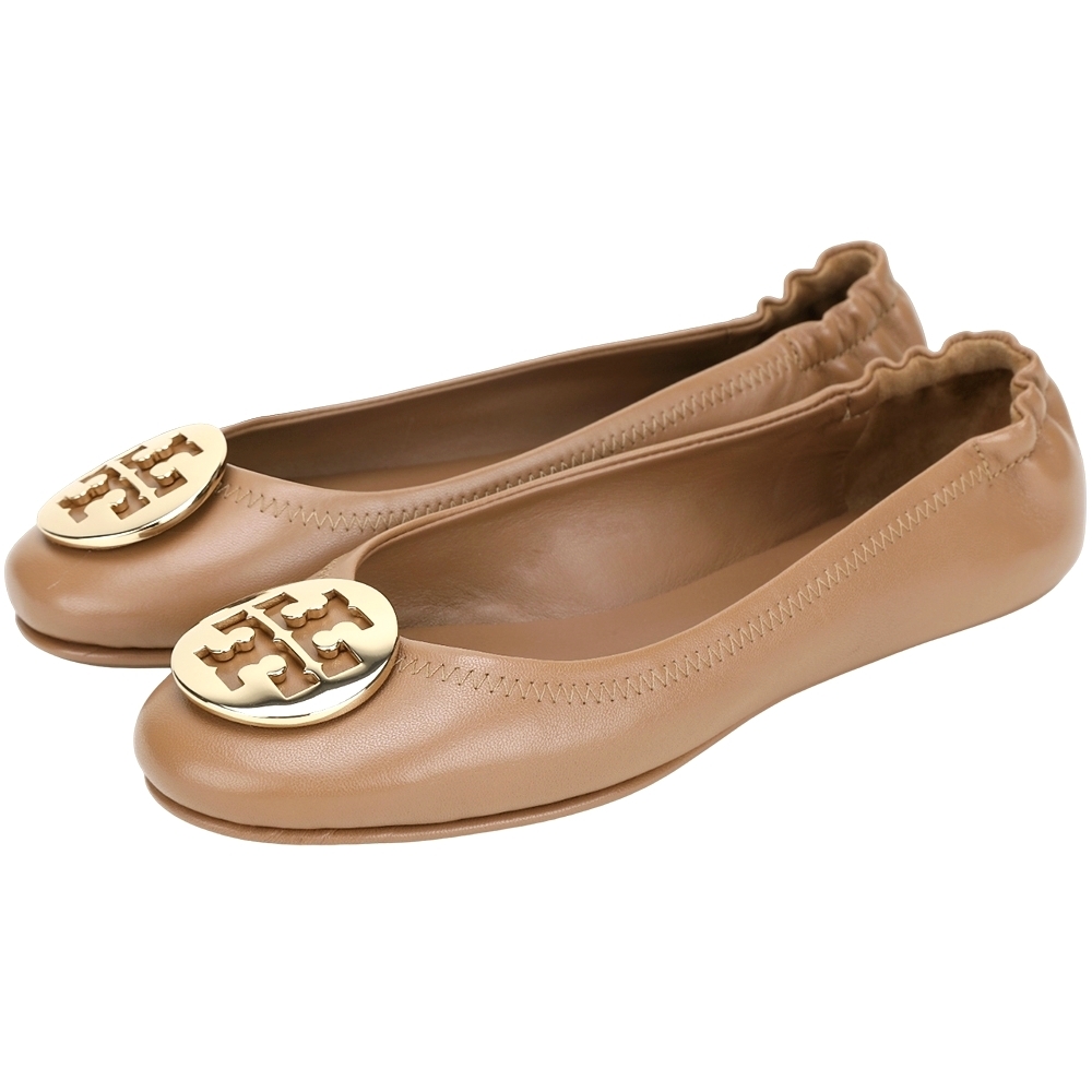 TORY BURCH Minnie Travel 圓弧金屬盾牌飾折疊平底鞋(棕色)