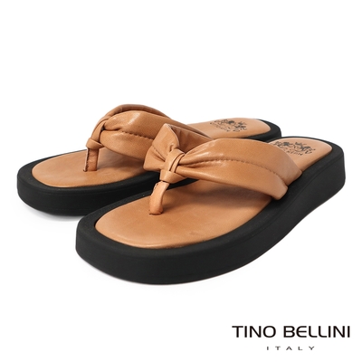 Tino Bellini 西班牙進口羊皮夾腳厚軟底涼拖鞋-棕