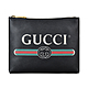 GUCCI 經典綠紅綠印花LOGO荔枝紋牛皮手拿化妝包(黑) product thumbnail 1