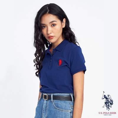 U.S. POLO ASSN. 女中馬短袖POLO衫-藏藍色