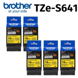 【5入組】brother TZe-S641 超黏性護貝標籤帶 ( 18mm 黃底黑字 )