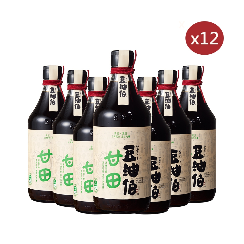 豆油伯 健康甘田薄鹽醬油12入箱購組(500mlx12瓶)
