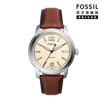 FOSSIL Heritage 簡約復古日曆機械手錶 棕色真皮錶帶 43MM ME3221