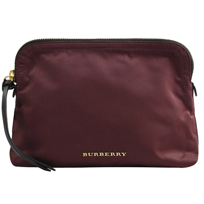 BURBERRY 金屬LOGO簡約尼龍手拿包/收納包(酒紅)