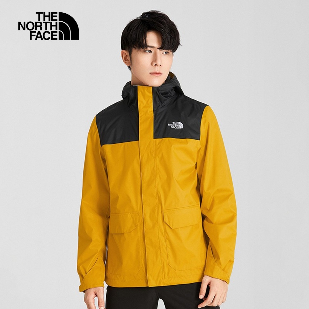 【The North Face 官方旗艦】北面男款黃色防水透氣可調節衝鋒衣｜497JYQR