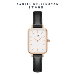 Daniel Wellington DW 手錶 Quadro Sheffield 20X26經典黑真皮皮革小方錶 玫瑰金 DW00100434