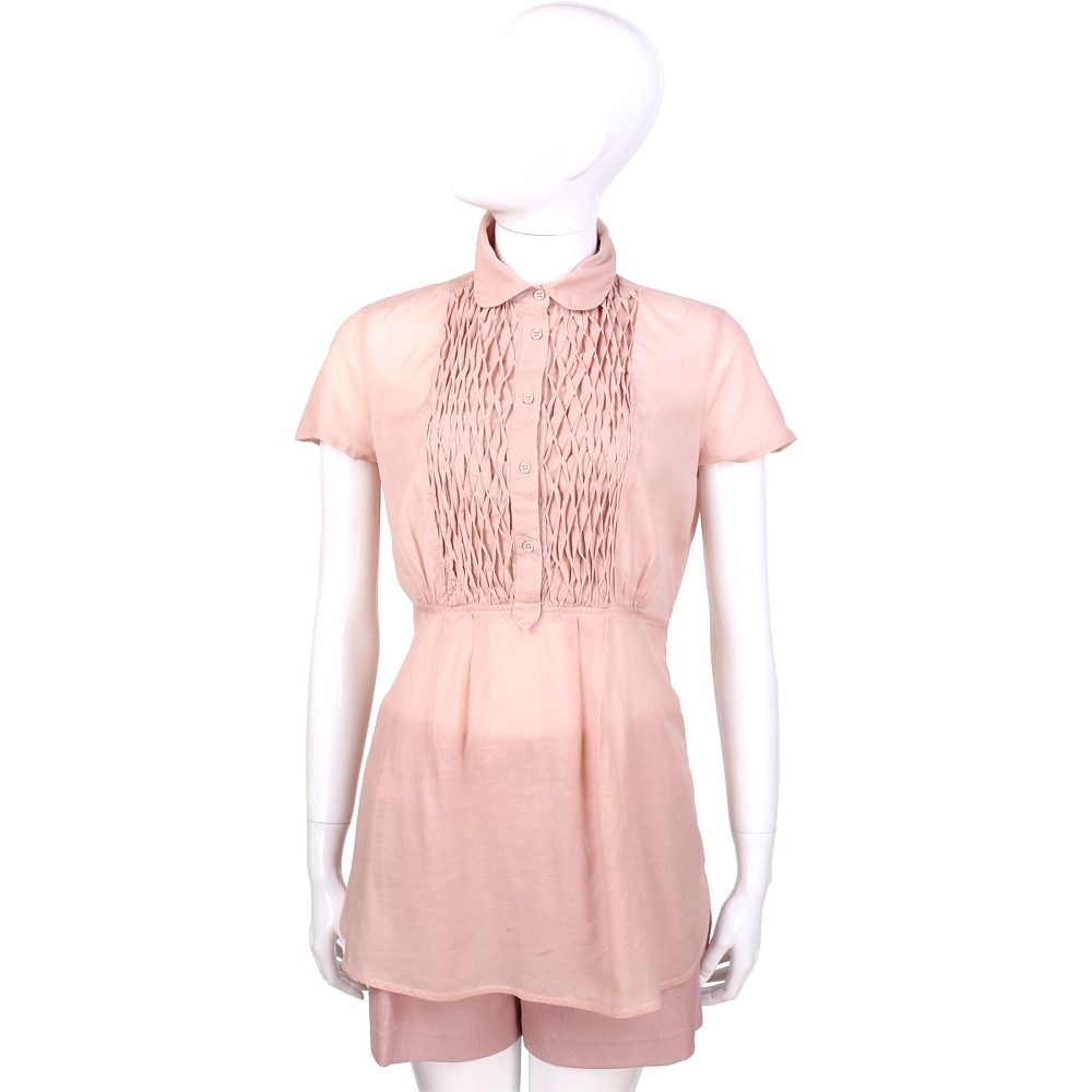 SCERVINO 粉色網紋設計短袖長版上衣