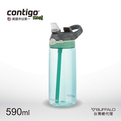 【CONTIGO】Tritan彈蓋吸管瓶590cc-灰綠色(防塵/防漏)