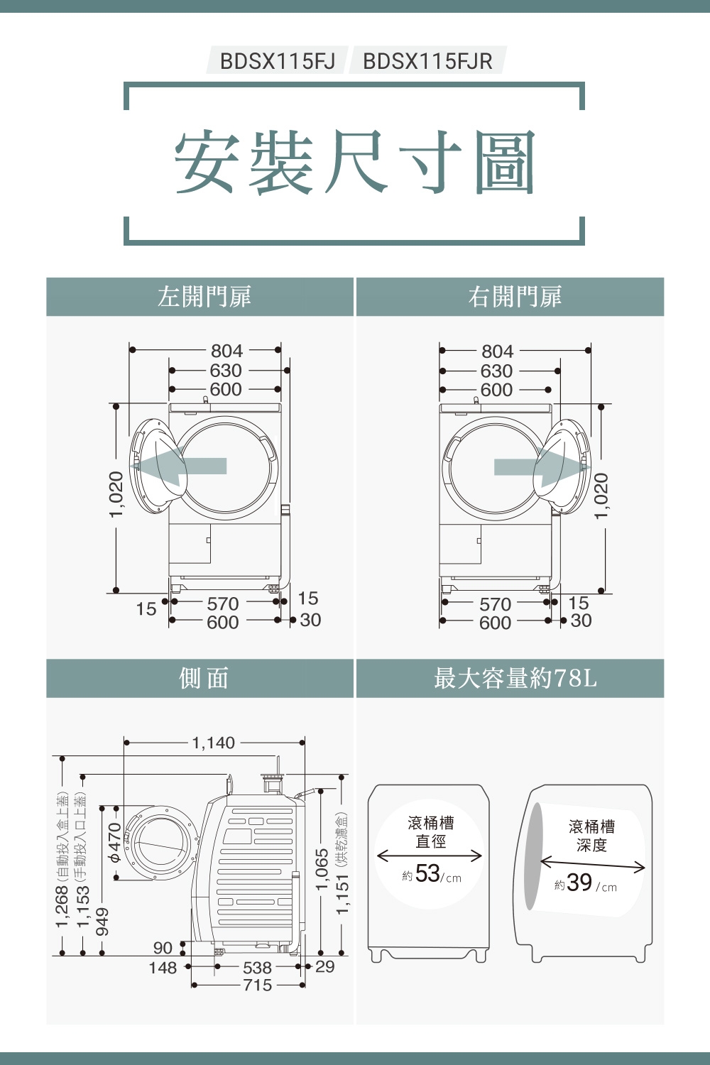 HITACHI日立11.5KG 變頻滾筒洗脫烘洗衣機BDSX115FJR 右開| 變頻11-13KG