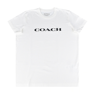 COACH字母LOGO黑字設計純棉圓領短袖T恤(女款/白)