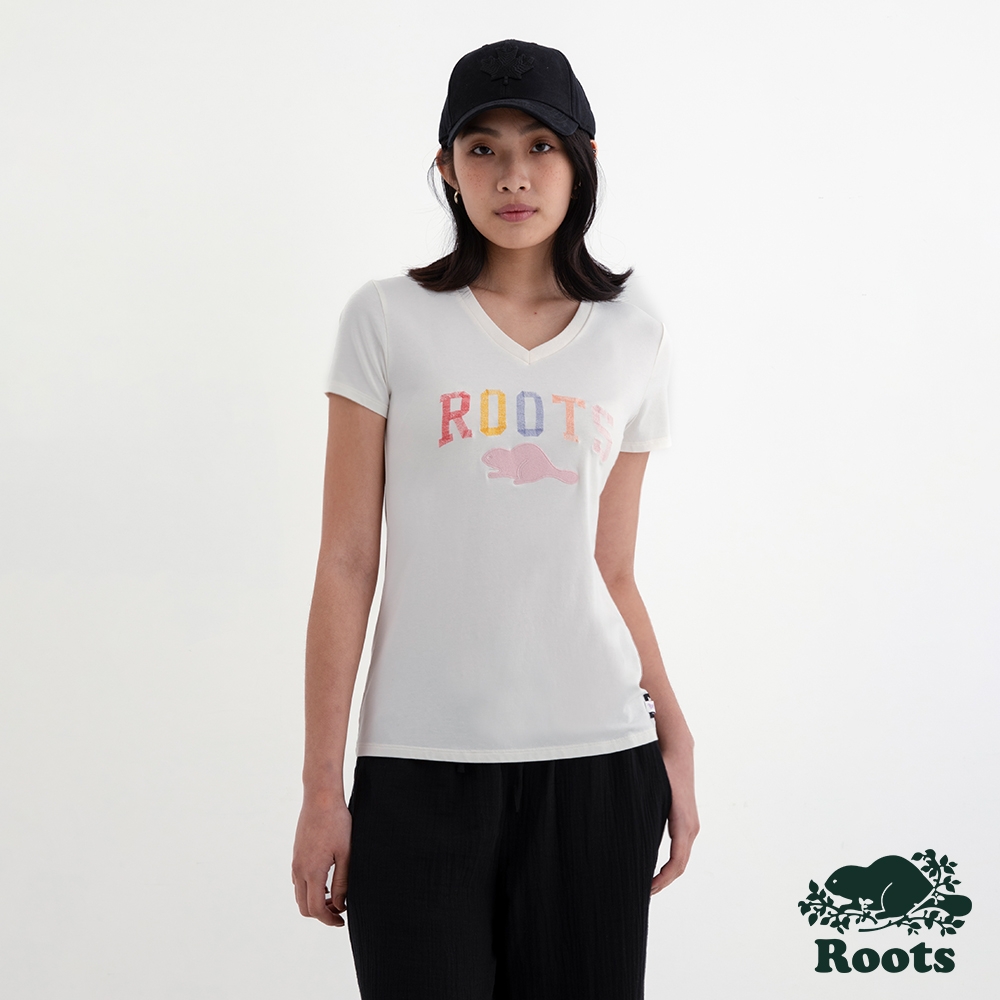 Roots 女裝- COLOURFUL ROOTS修身短袖T恤-白色