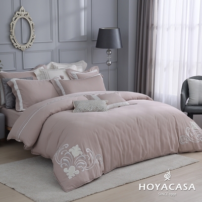HOYACASA 雙人鑲布刺繡天絲兩用被床包組-日落銅