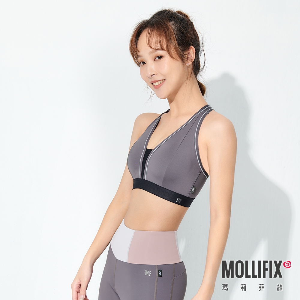 Mollifix 瑪莉菲絲 TRULY 高強度V領美背運動內衣 (日暮灰)、瑜珈服、無鋼圈、開運內衣