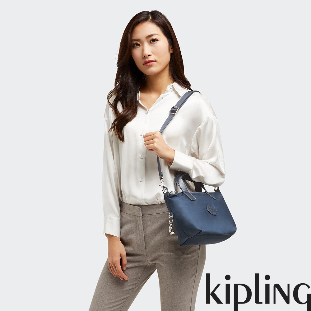 Kipling 質感沉穩藍簡約手提肩背托特包-KALA COMPACT