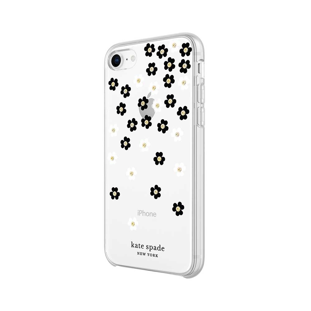 kate Spade】iPhone SE3/SE2/8/7 4.7吋手機保護殼/套-黑白小花+金色鑲