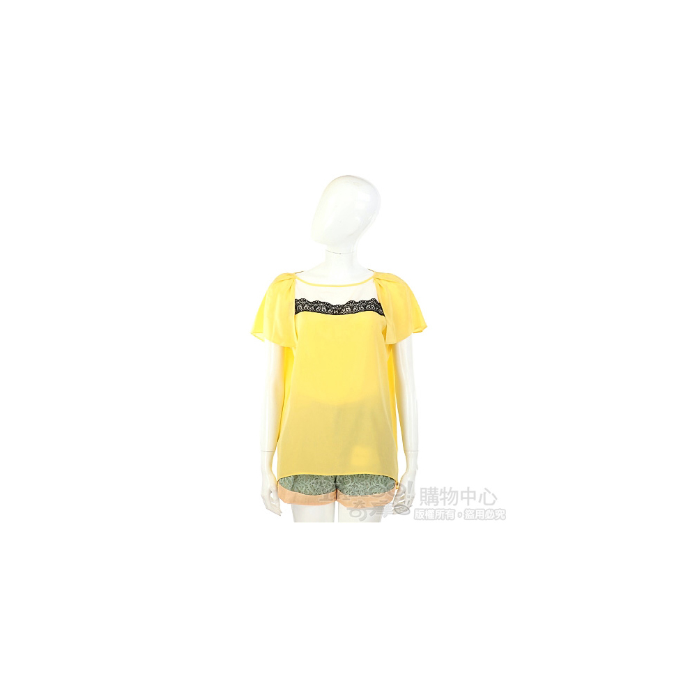 San Andres 黃色蕾絲飾短袖上衣