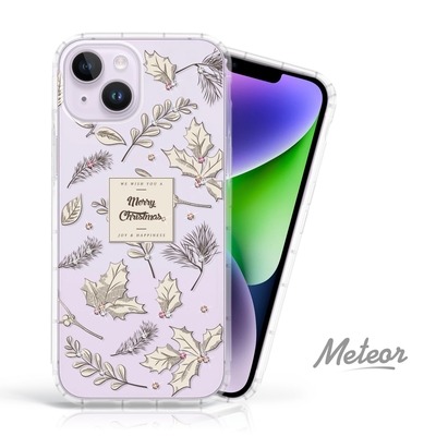 Meteor iPhone 14 Plus 6.7吋 奧地利水鑽彩繪防摔殼 - 聖誕葉(多鑽版)