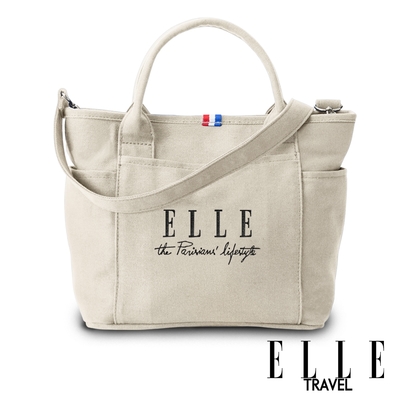ELLE TRAVEL-極簡風帆布手提/斜背托特包-白色 EL52372