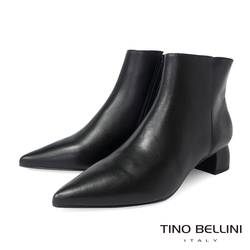 Tino Bellini 巴西進口俐落修飾尖頭拉鍊低跟短靴-黑