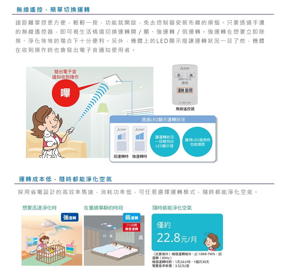 三菱】日本原裝空清循環扇JC-10KR-TWN 無線適合小坪數空間不含安裝