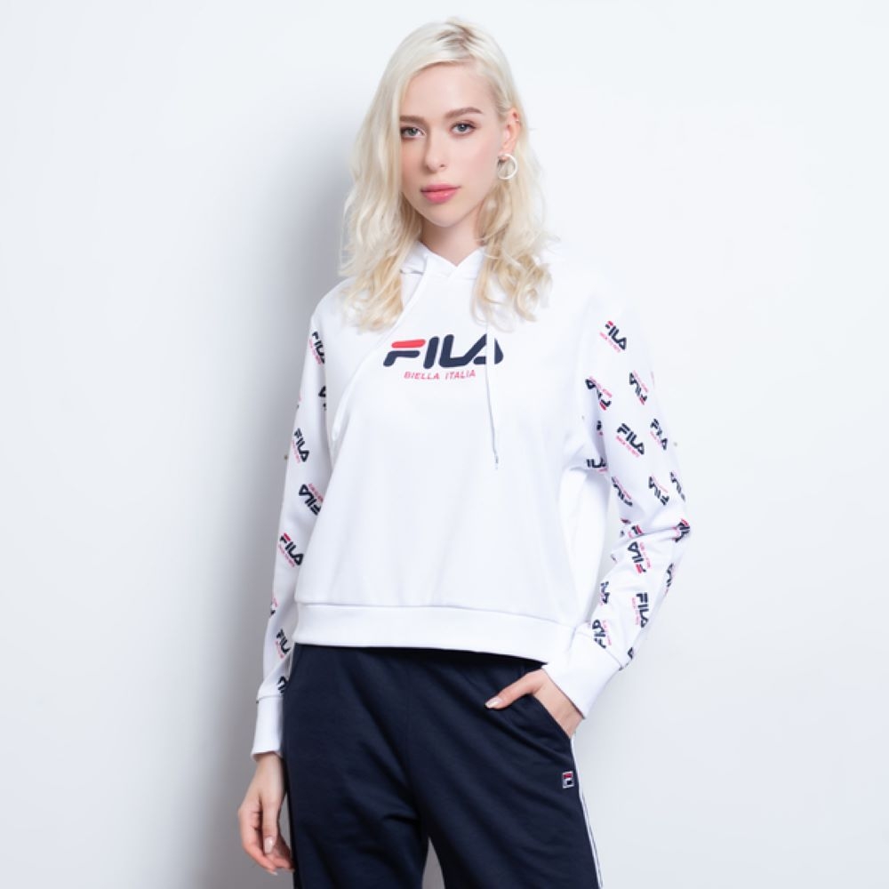 FILA 女吸濕排汗長袖連帽T恤-白色 5TEX-5487-WT