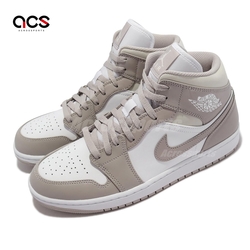 Nike Air Jordan 1代 Mid 休閒 男鞋 Linen 麻布 喬丹 高筒 AJ1 灰 白 554724082