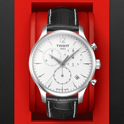 TISSOT天梭 官方授權 TRADITION簡約經典三眼計時腕錶 禮物推薦 畢業禮物 42mm/T0636171603700