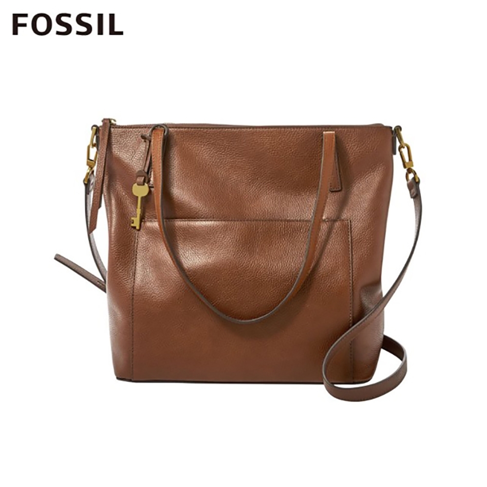 FOSSIL EVELYN 真皮兩用拉鍊托特包-咖啡色 ZB7722200