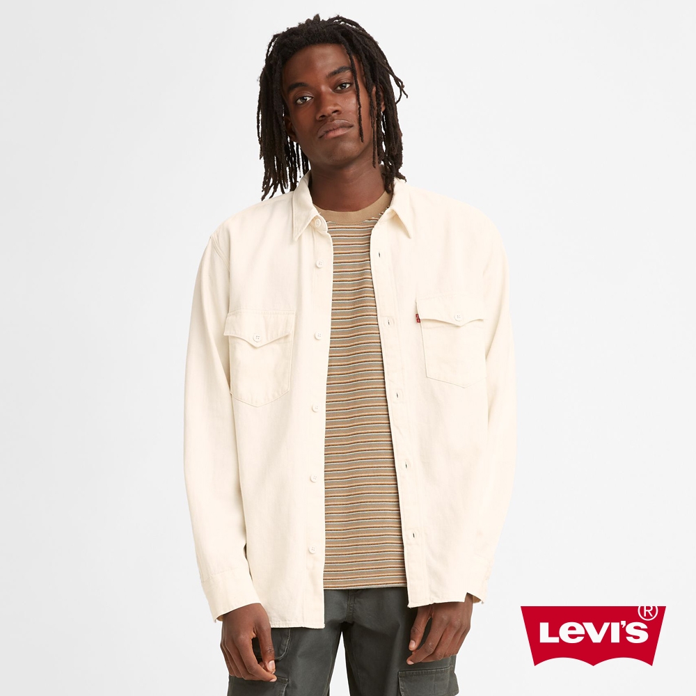 Levis 男款 牛仔襯衫 / 寬鬆休閒版型 / 寒麻纖維 / 米褐色