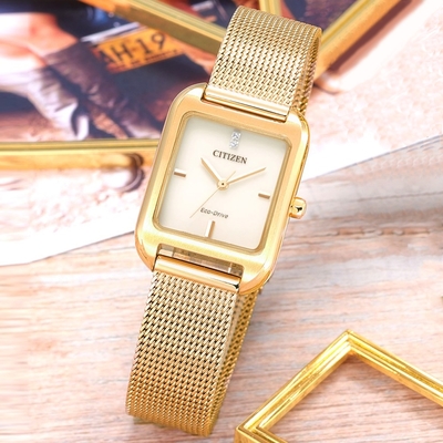 CITIZEN星辰 LADY S系列 光動能典雅方形腕錶 禮物推薦 畢業禮物 23.5mm/EM0493-85P